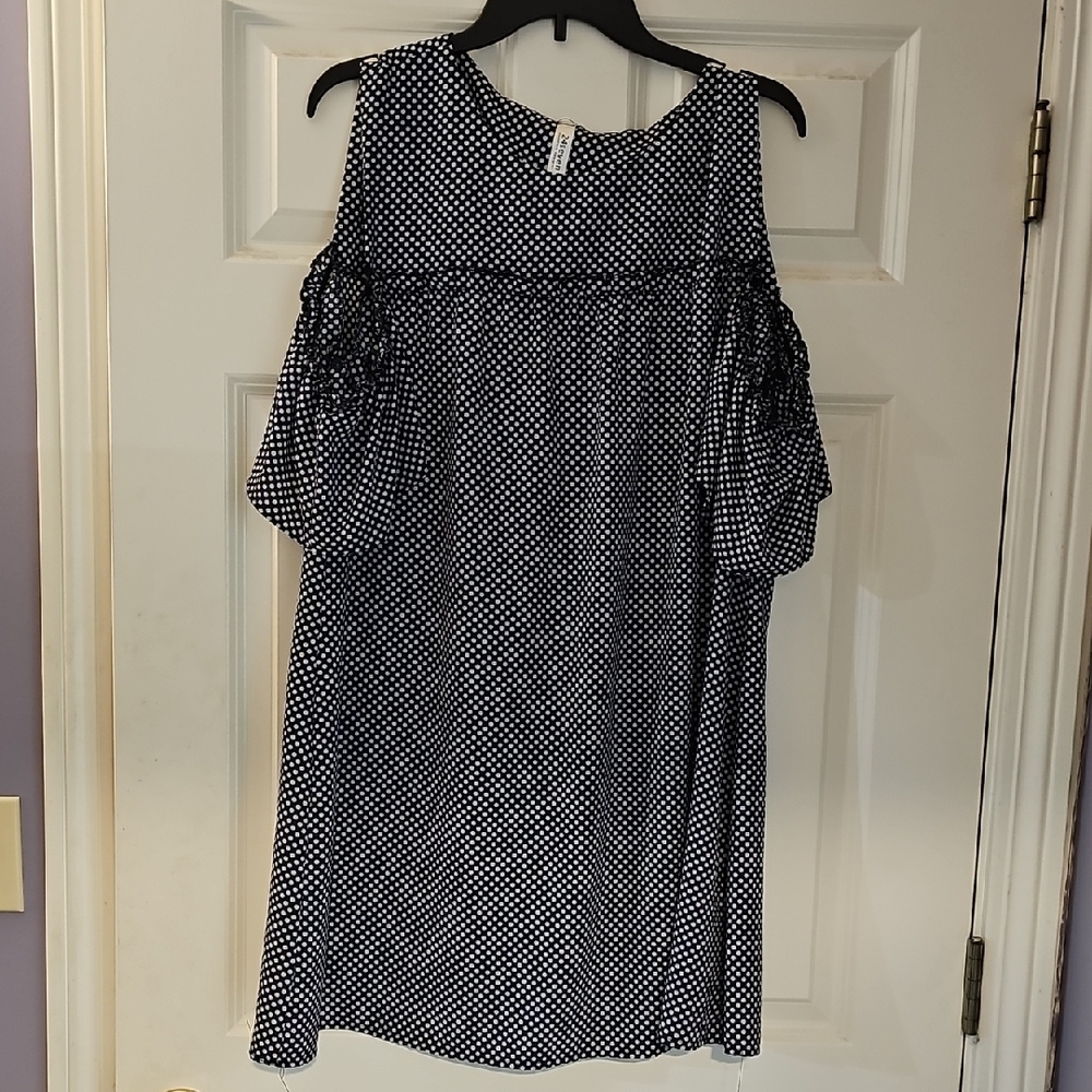 24seven Black and White Polka Dot Dress Cold Shoulder Size XL